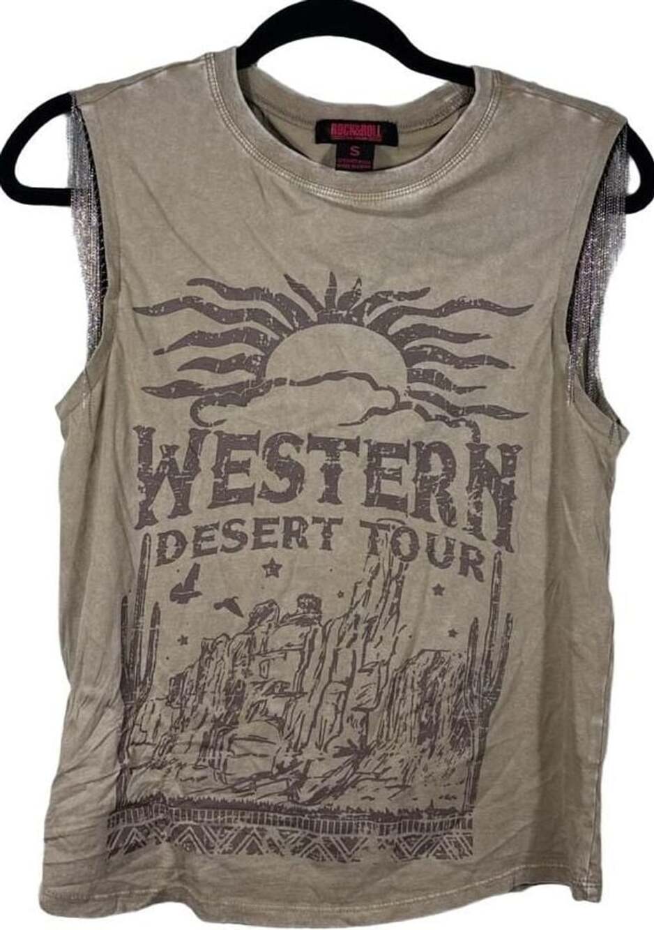 Rock & Roll Denim Western Desert Tour Tank Top Size S Beaded Sleeveless Graphic
